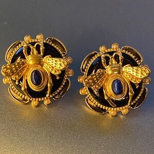 Gold Bee Lapis Stud Earrings